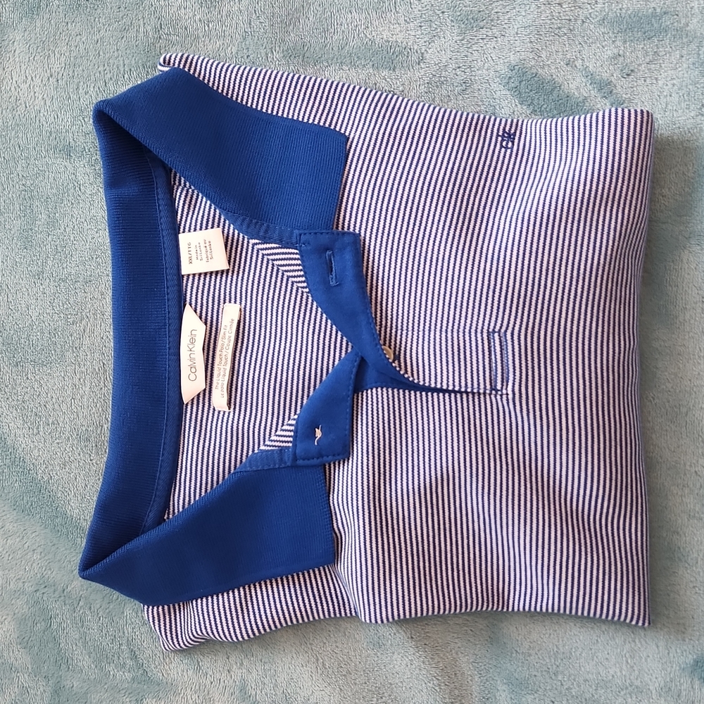 Mens Blue Striped Calvin Klein Polo XXL
